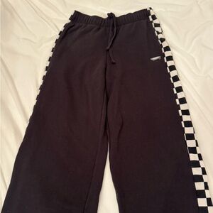 Womens Black Checkered Track Pants